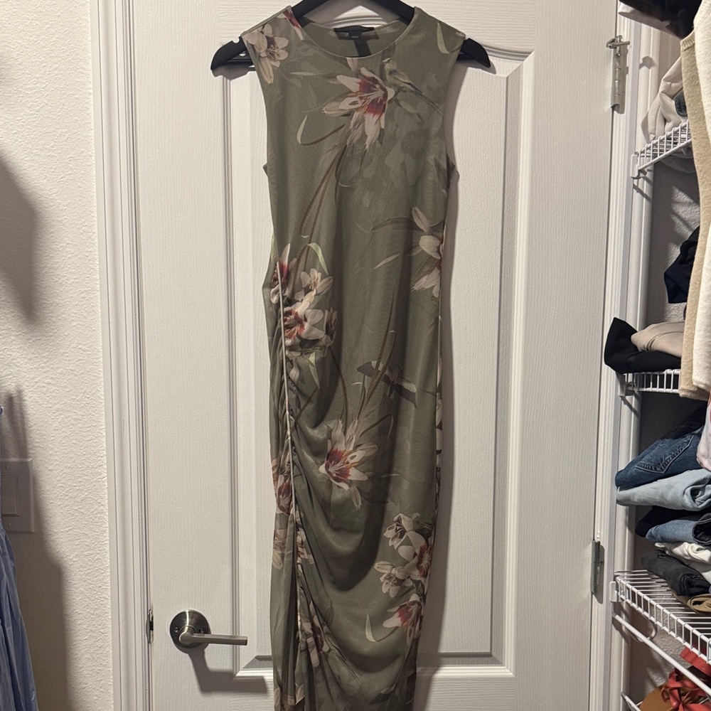 All Saints Olive Floral Midi Dress